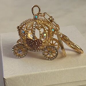 Gold and Silver Carriage Charm Keychain